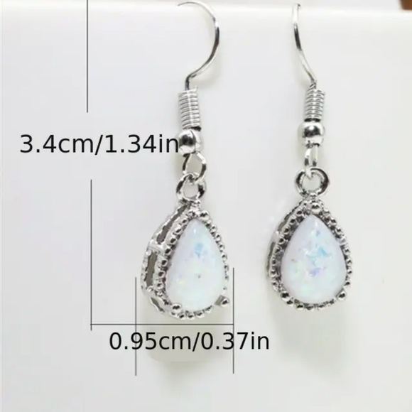 New Silver Teardrop Opal Earrings - Picture 5 of 6